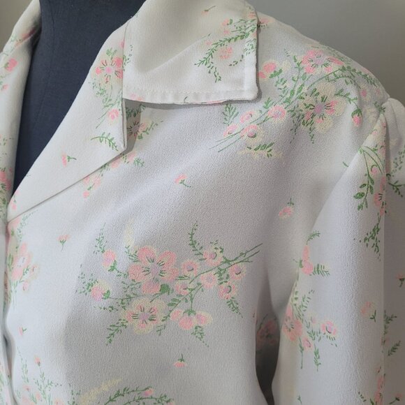 Vintage white floral shirt, 1970s handmade floral shirt - Picture 8 of 11